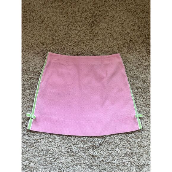 Vintage Women Lilly Pulitzer Pink W Green Stripes/Bows  Mini Skirt, size 10 - Picture 1 of 9